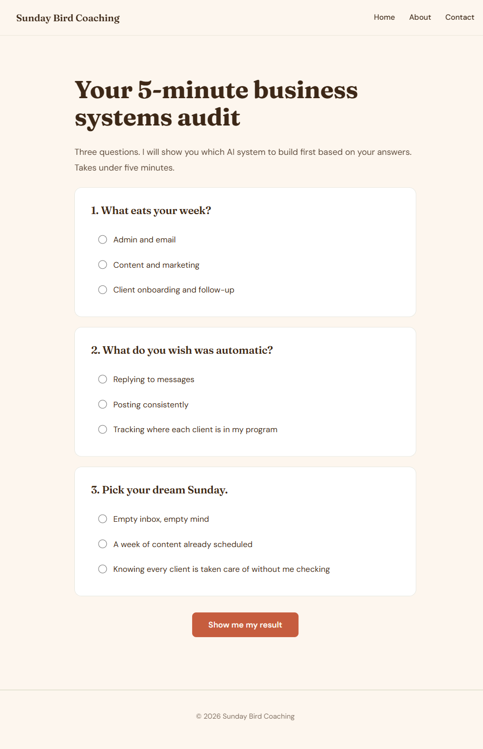Interactive audit page lead magnet built live during the workshop