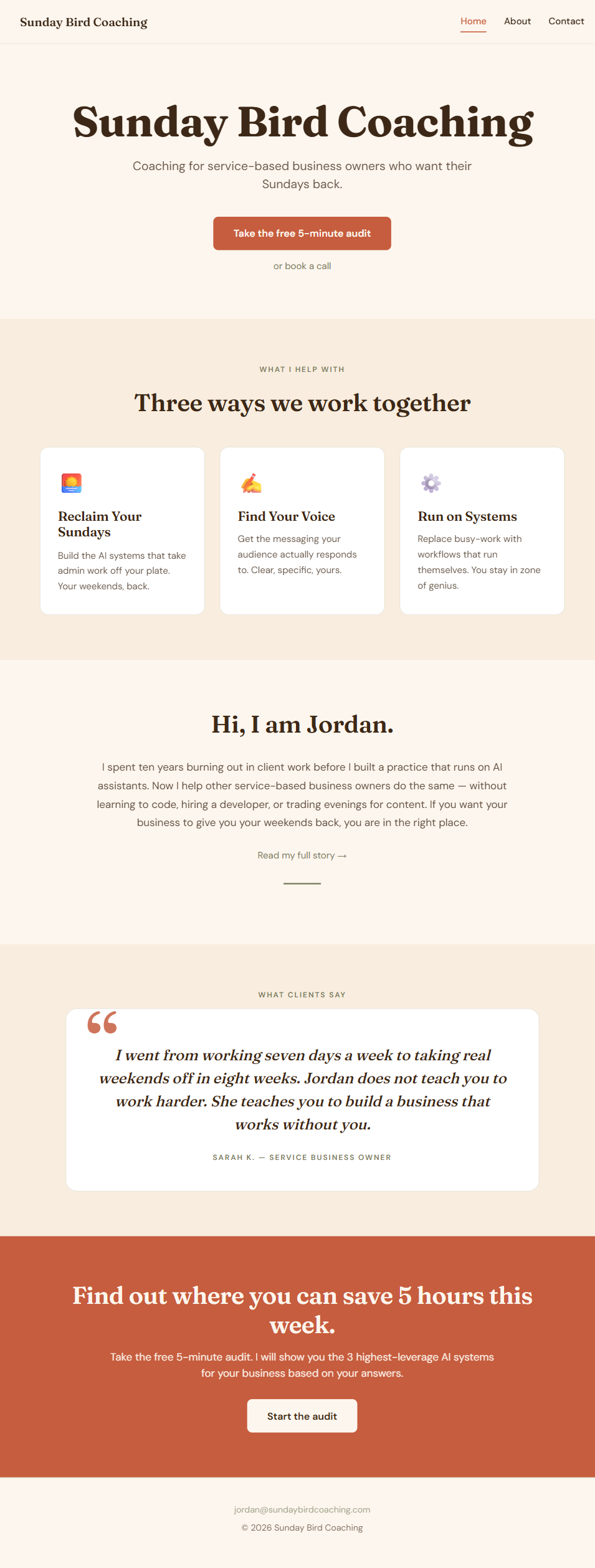 Example homepage built live during the workshop
